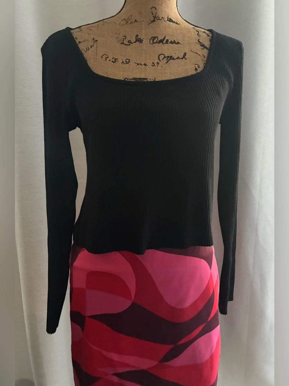 H&M Black Ribbed Long Sleeve Square Neck Top